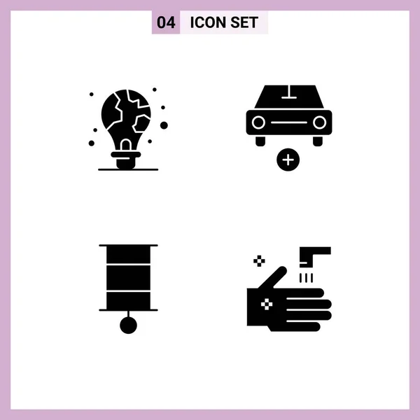 Pictogram Set Simple Solid Glyphs Protection Vehicles Light Bulb Car — Stock Vector