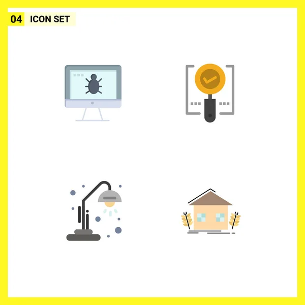 Set Vector Flat Icons Grid Monitor School Security Magnifier Light — Archivo Imágenes Vectoriales