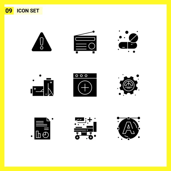 Solid Glyph Pack Universal Symbols Mac Pollution Capsule Gas Tablet — Stock Vector