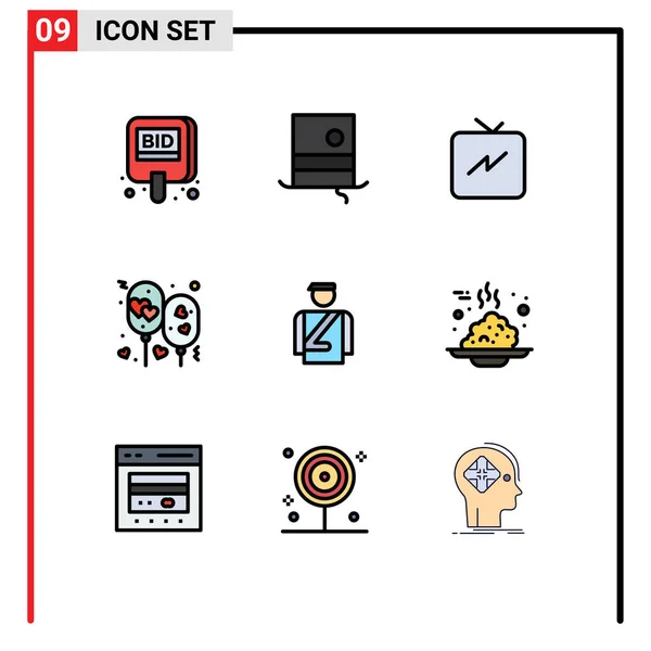 Set Modern Icons Symbols Signs Bellboy Party Monocle Love Air — Stock Vector