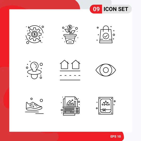 Set Modern Icons Sysymbols Signs Degrees Real Shopping Bag Housing — Archivo Imágenes Vectoriales