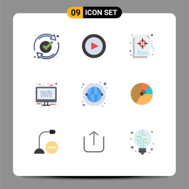 Web ve Mobil Uygulamalar için 9 Evrensel Düz Renk Ayarları Planı, tasarım, grafik, mavi, hedef Düzenlenebilir Vektör Tasarım Elemanları