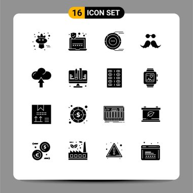 Evrensel Simge Sembolleri Grubu 16 Modern Katı Bulut, erkek, analiz, hareket, bıyık Düzenleyici Tasarım Elementleri