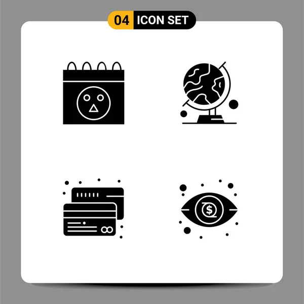 Group Solid Glyphs Signs Symbols Calendar Card Globe Trip Payment — Stock Vector