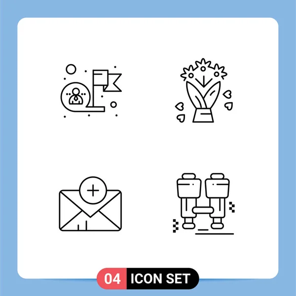 Mobile Interface Line Set Pictograms Achievement Chat Success Flower Camp — Stock Vector