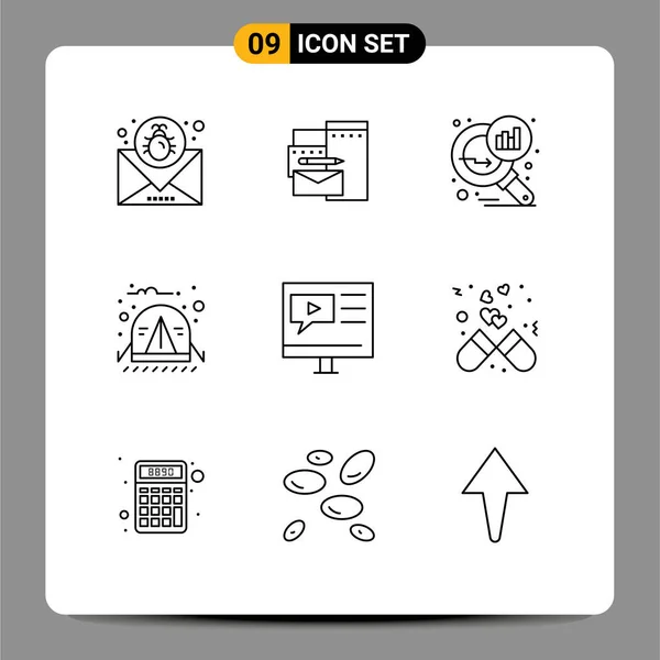 Mobile Interface Outline Set Pictograms Education Travel Corporate Camping Search — Vector de stock