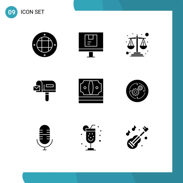 Universal Solid Glyphs Set Web Mobile Applications Finance Business Shipping — Vetor de Stock