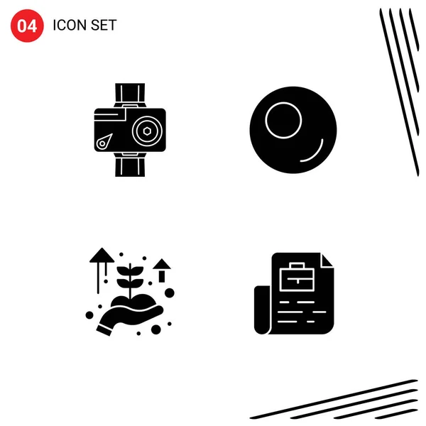 Mobile Interface Solid Gyph Set Pictograms Camera Hand Video Sport — Vector de stock