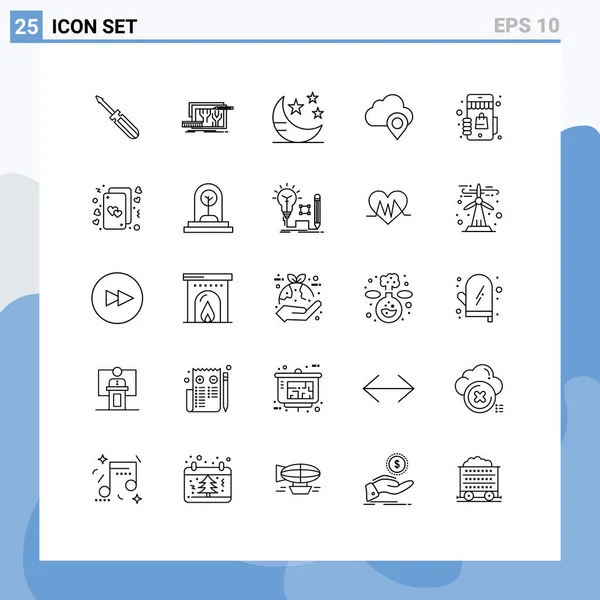 Set Modern Icons Sysymbols Signs Marker Map Design Cloud Sleep — Vector de stock