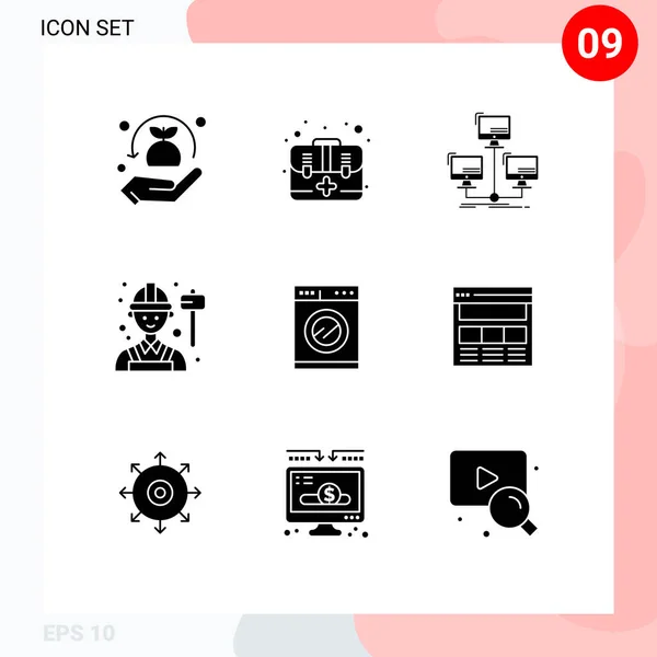 Universal Icon Symbols Group Modern Solid Glyphs Konyha Dolgozó Adatbázis — Stock Vector