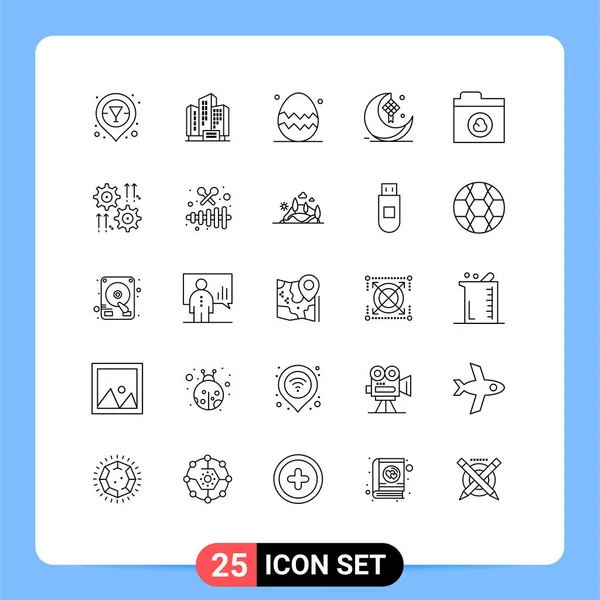 Line Pack Universal Symbols Folder Eid Egg Ribbon Cresent Editable — Stock Vector