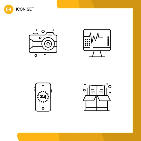 Mobile Interface Line Set Pictograms Art Online Camera Hospital Book — Archivo Imágenes Vectoriales