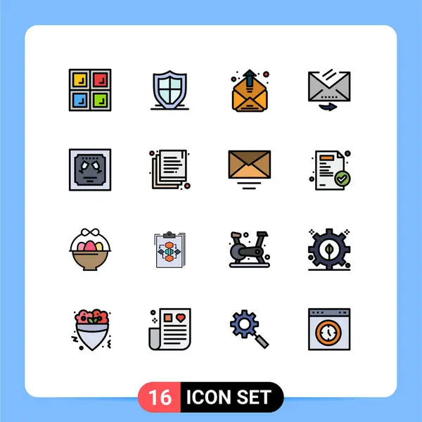モバイルインターフェースフラットカラー充填ライン16枚組封筒 連絡先 答えのセット編集可能なクリエイティブベクターデザイン要素 — ストックベクタ