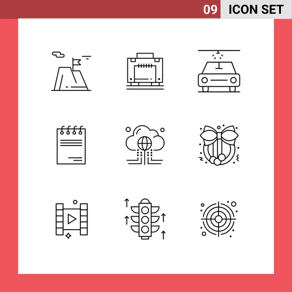 9つのモダンなUiアイコンのセットデータ クラウド ドキュメントの記号編集可能なベクトルデザイン要素 — ストックベクタ