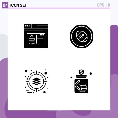 Uygulama, iş, web, rugby alanı, yönetim Düzenlenebilir Vektör Tasarım Elemanları için 4 Ticari Katı Kabartma paketi