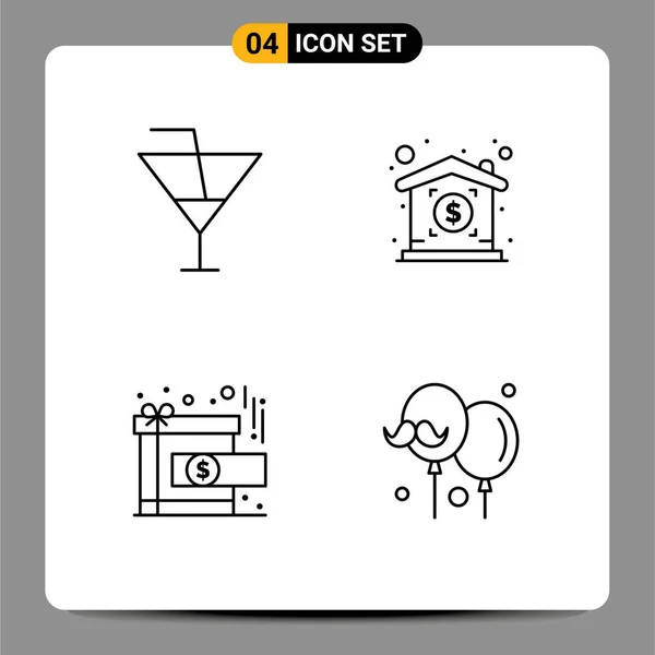 User Interface Line Pack Modern Signs Sysymbols Drink Present Party — Vector de stock