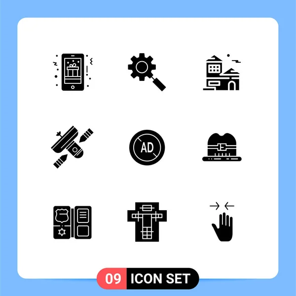 Pack Creative Solid Glyphs Transmitter Radio Setting Broadcasting Real Estate — Stock Vector