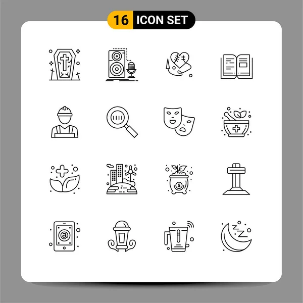 Set Modern Icons Sysymbols Signs Builder Text Sound Knowledge Book — Vector de stock