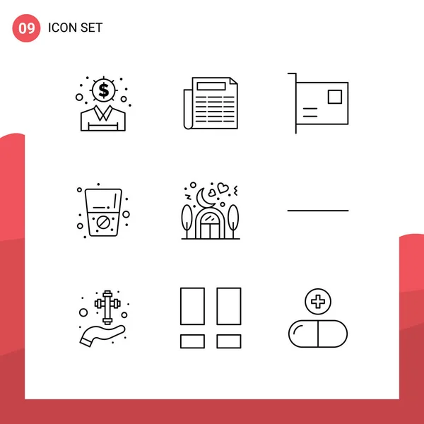 Mobile Interface Outline Set Pictograms Love Home Computers Drink Diet — Vector de stock