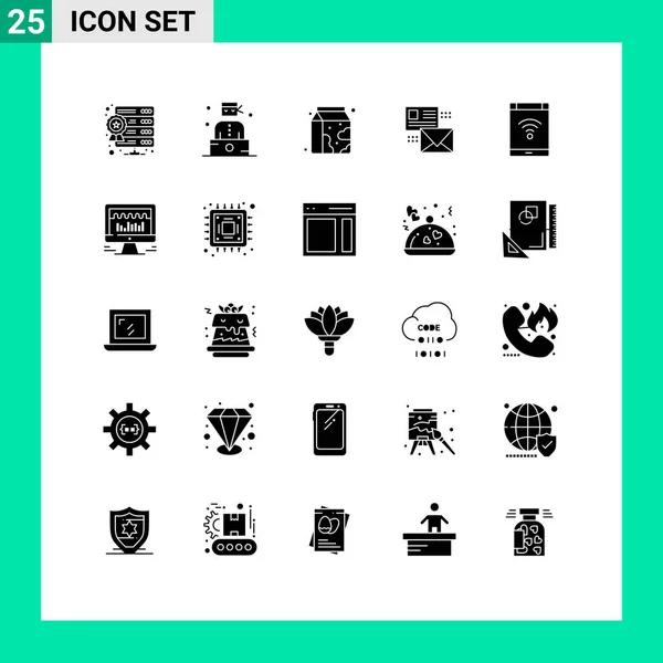 Universal Solid Glyphs Set Web Mobile Applications Mail Mail Breakfast — Stock Vector