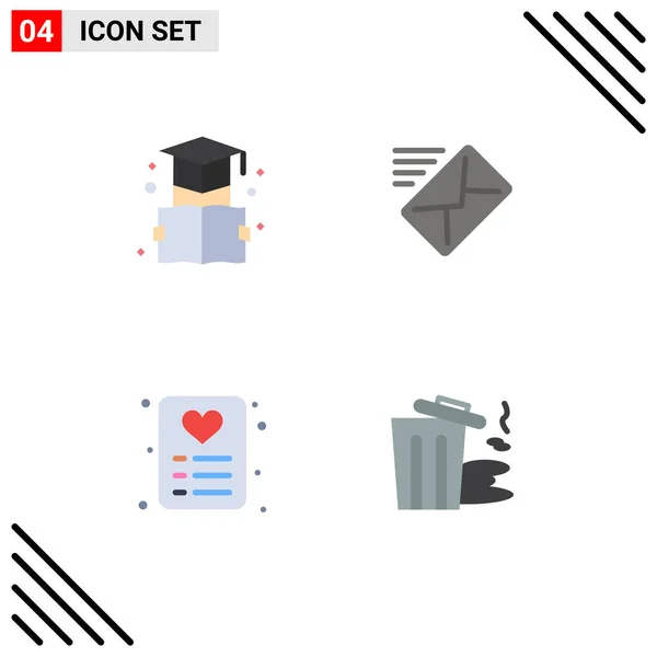 Thematic Vector Flat Icons Editable Symbols Book Love Graduation Message — Stock Vector