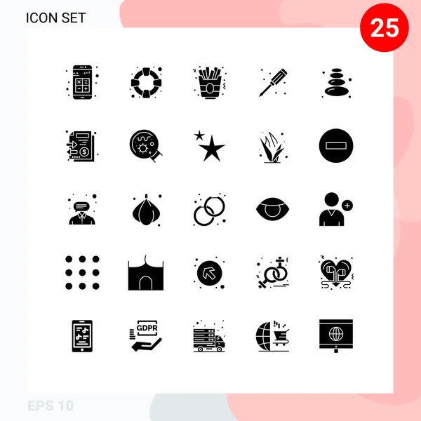 Set Med Kommersiella Solid Glyphs Pack För Sten Bastu Snabbmat — Stock vektor