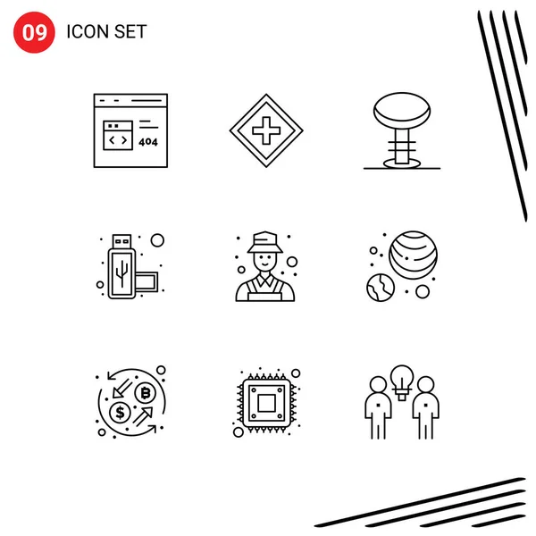 Icône Vectorielle Stock Paquet Signes Symboles Ligne Pour Avatar Port — Image vectorielle