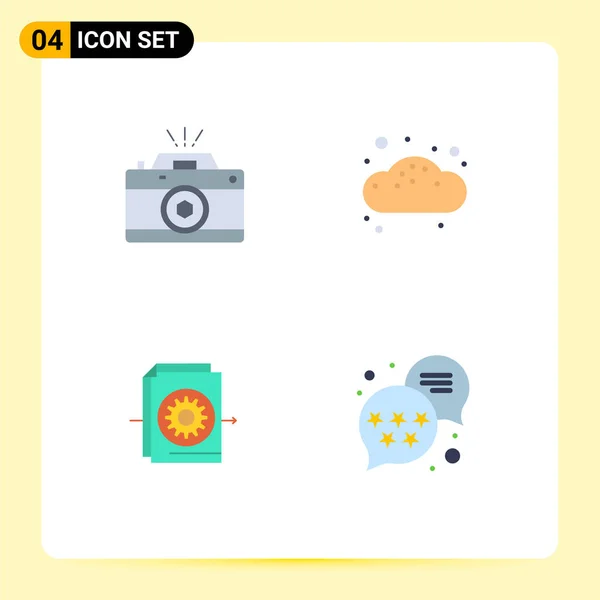Universal Flat Icon Signs Symbole Für Kamera Dokument Foto Brot — Stockvektor