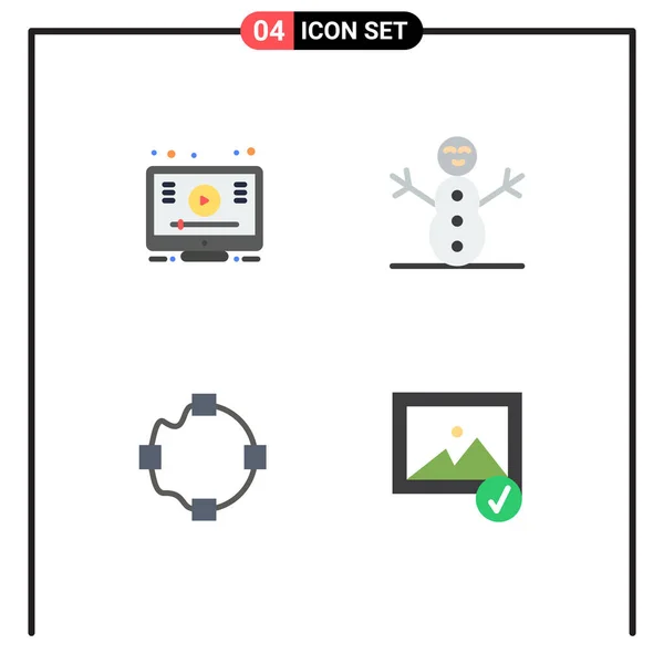 Group Modern Flat Icons Set Learn Image Youtube Path Selected — Stock Vector