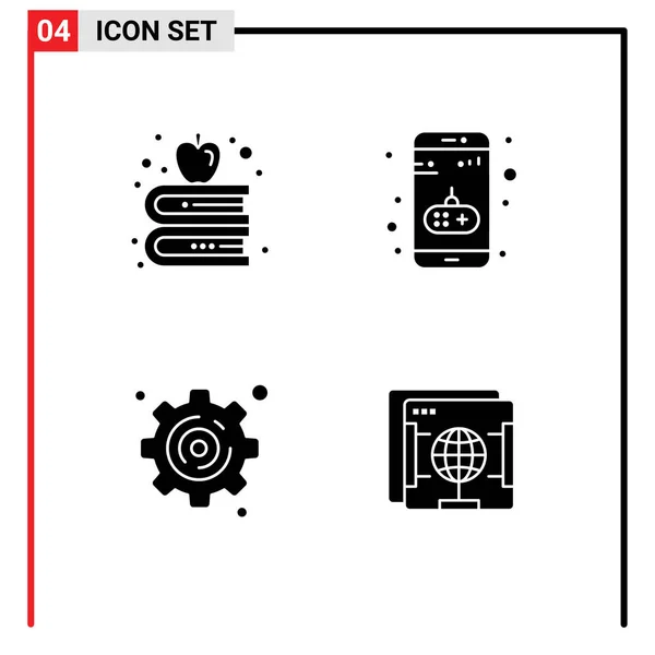 Glifos Sólidos Vetores Temáticos Símbolos Editáveis Maçã Configuração Aplicativo Móvel —  Vetores de Stock