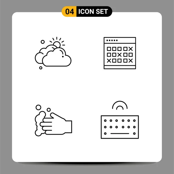 Icônes Créatives Signes Modernes Symboles Nuage Calendrier Soleil Événement Nettoyage — Image vectorielle