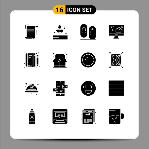 Ensemble Glyphes Solides Vectoriels Sur Grille Pour Bloc Notes Moniteur — Image vectorielle