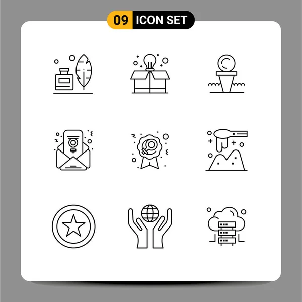 Modern Set Outlines Pictograph Sign Badge Court Email Feminismo Chat — Archivo Imágenes Vectoriales