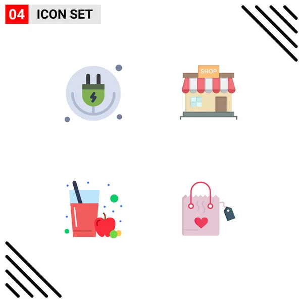 Modern Set Flat Icons Symbols Plug Market Iot Store Fruit — Stock Vector