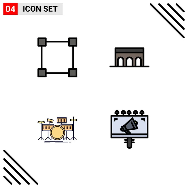 Pictogram Set Simple Filledline Flat Colors Path Drums Arch Historic — Stock Vector