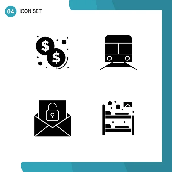 Creative Icons Modern Signs Symbols Cash Email Metro Transportation Unlock — Stock Vector