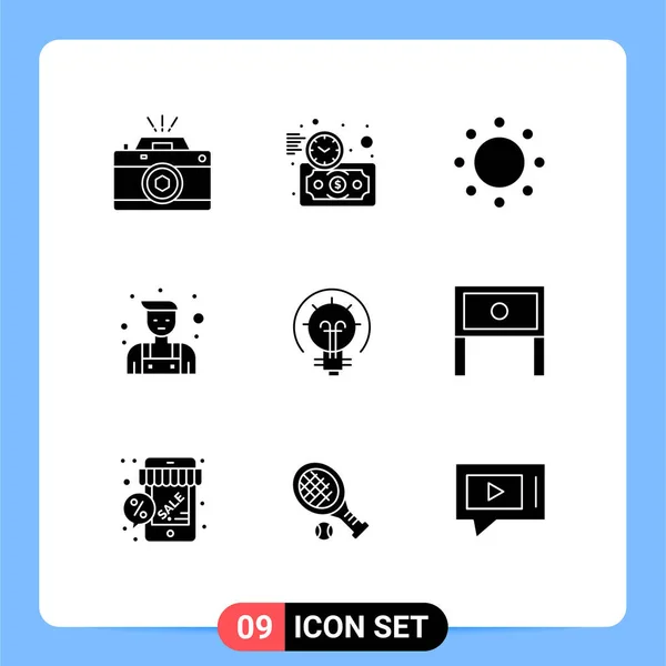 Mobile Interface Solid Gyph Set Pictograms Energy Repairman Time Locksmith — Vector de stock