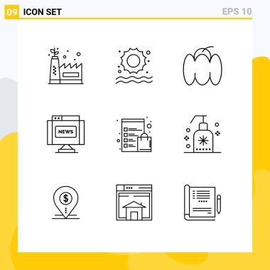 Web siteleri Mobil ve Uygulama mağazası, pano, biber, kontrol listesi, günlük Düzenlenebilir Vektör Tasarım Elemanları için 9 Taslak kavramı