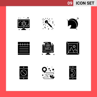 Lcd, okul, okçuluk, öğrenim eğitimi, spor Düzenleme Vektör Tasarım Elementleri Modern Set 9 Katı İşaretler Pictograph