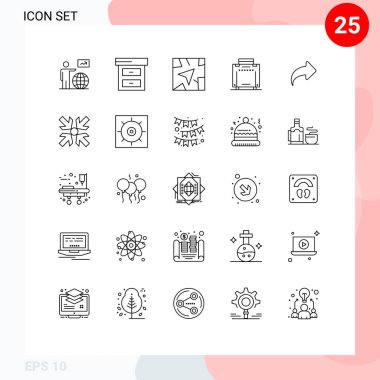Pictogram 25 basit ileriye doğru çizgiler, yön, gps, ok, turist düzenlenebilir vektör tasarımı elementleri kümesi