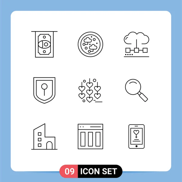 User Interface Pack Basic Outlines Glass Love Computing Heart Location — Stock Vector