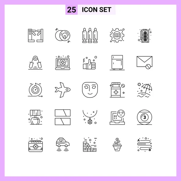 Stock Vector Icon Pack Mit Zeilenzeichen Und Symbolen Für Grafikkarte — Stockvektor