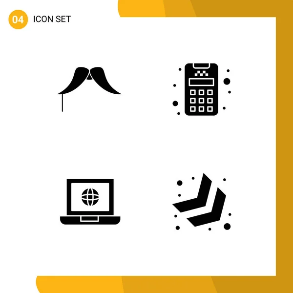 Set Vector Solid Glyphs Grid Moustache World Male Credit Internet — Vector de stock