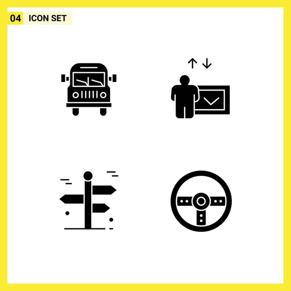 Universal Solid Glyph Signs Symbole Für Lkw Reisen Bildung Sprache — Stockvektor