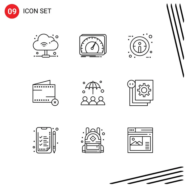 Editable Vector Line Pack Simple Outlines Protection Info Money Commerce — Stock Vector