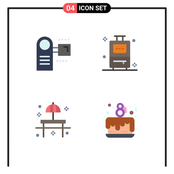 Group Modern Flat Icons Set Camcorder Park Electronic Travel Sunshade — Διανυσματικό Αρχείο
