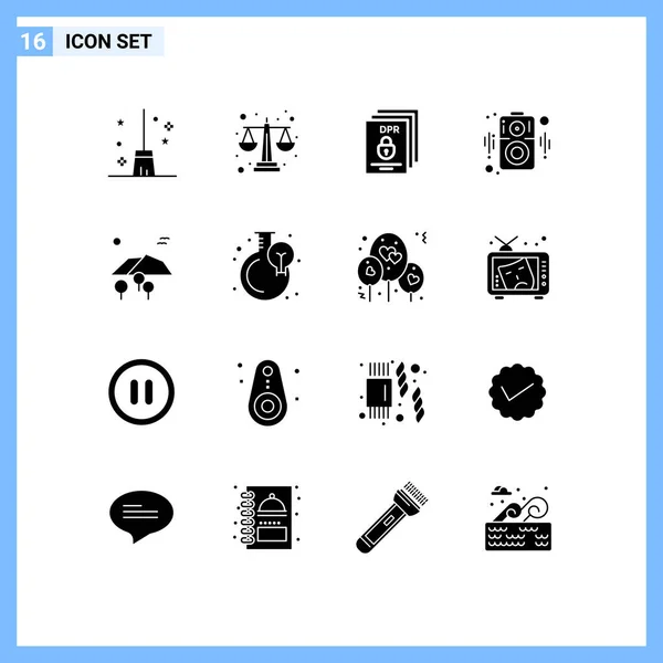 Conjunto Icones Modernos Símbolos Sinais Para Montanha Alto Falante Dados — Vetor de Stock