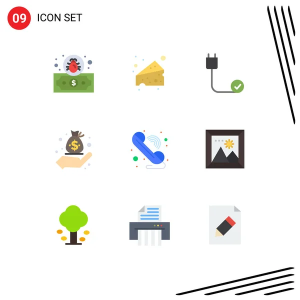 Mobile Interface Flat Color Set Pictograms Phone Call Cord Management — Stockový vektor