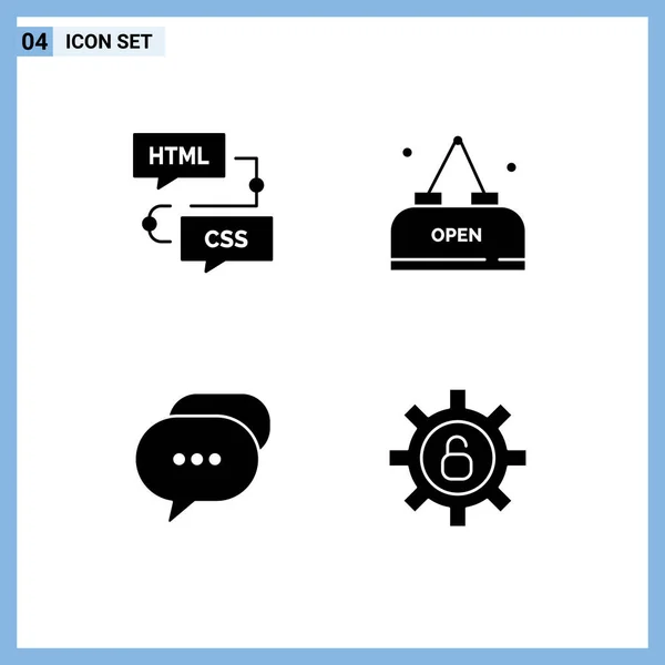 Thematic Vector Solid Glyphs Editable Sysymbols Coding Chat Flowchart Food — Vector de stock