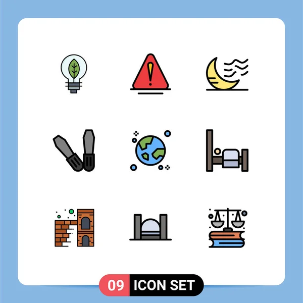 Stock Vector Icon Pack Mit Zeilenzeichen Und Symbolen Für Global — Stockvektor